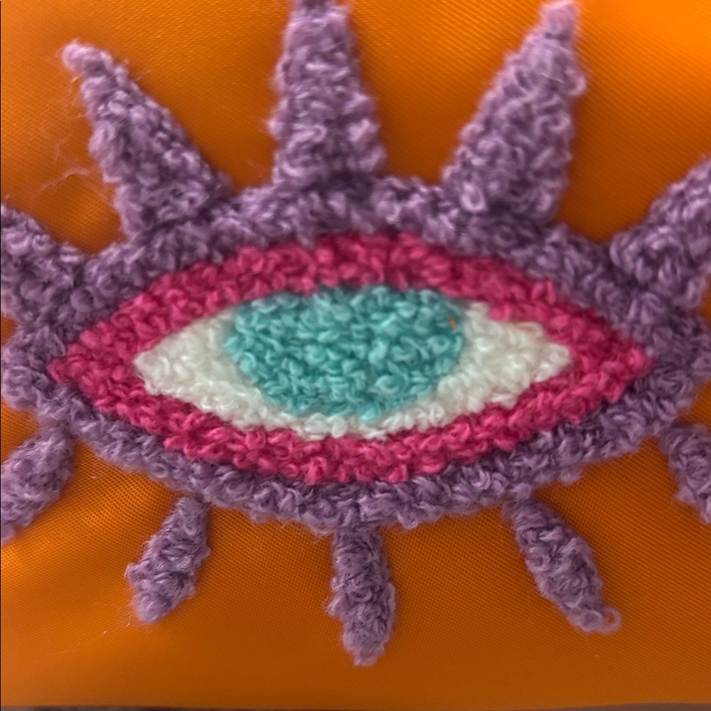 Orange Evil Eye Embroidered Women's Cosmetic Bag/ Clutch - Picture 2 of 4
